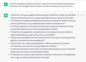 Modelos de mensagens de conexão criadas pelo ChatGPT