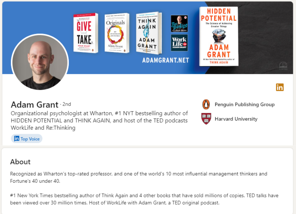 LinkedIn Summary Example Adam Grant
