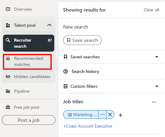 LinkedIn Recruiter Recommended matches